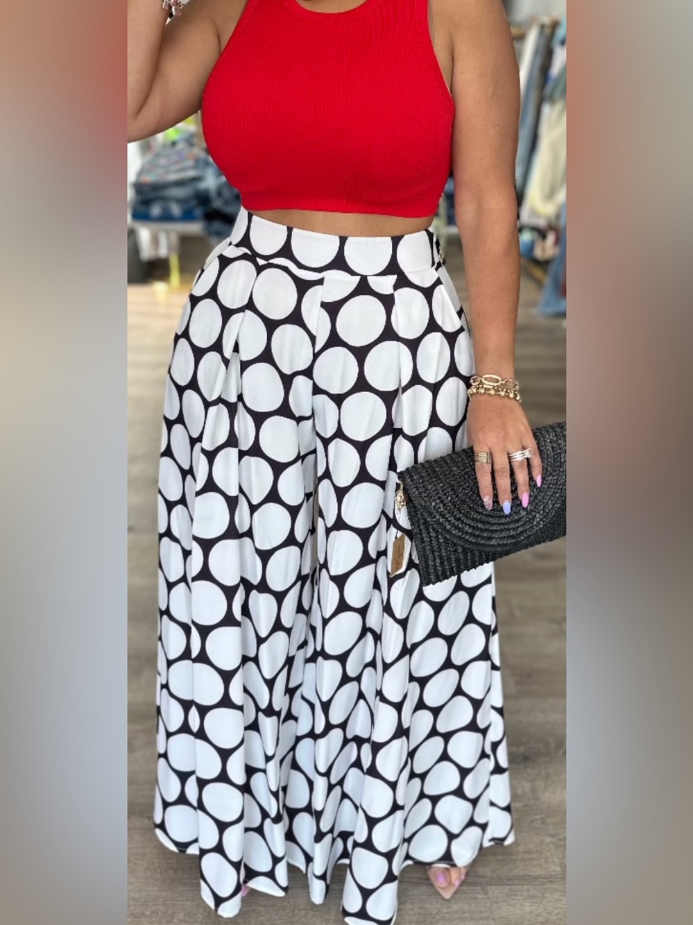 Black & White Polka Dot Maxi Skirt - Flowy Women's Skirt